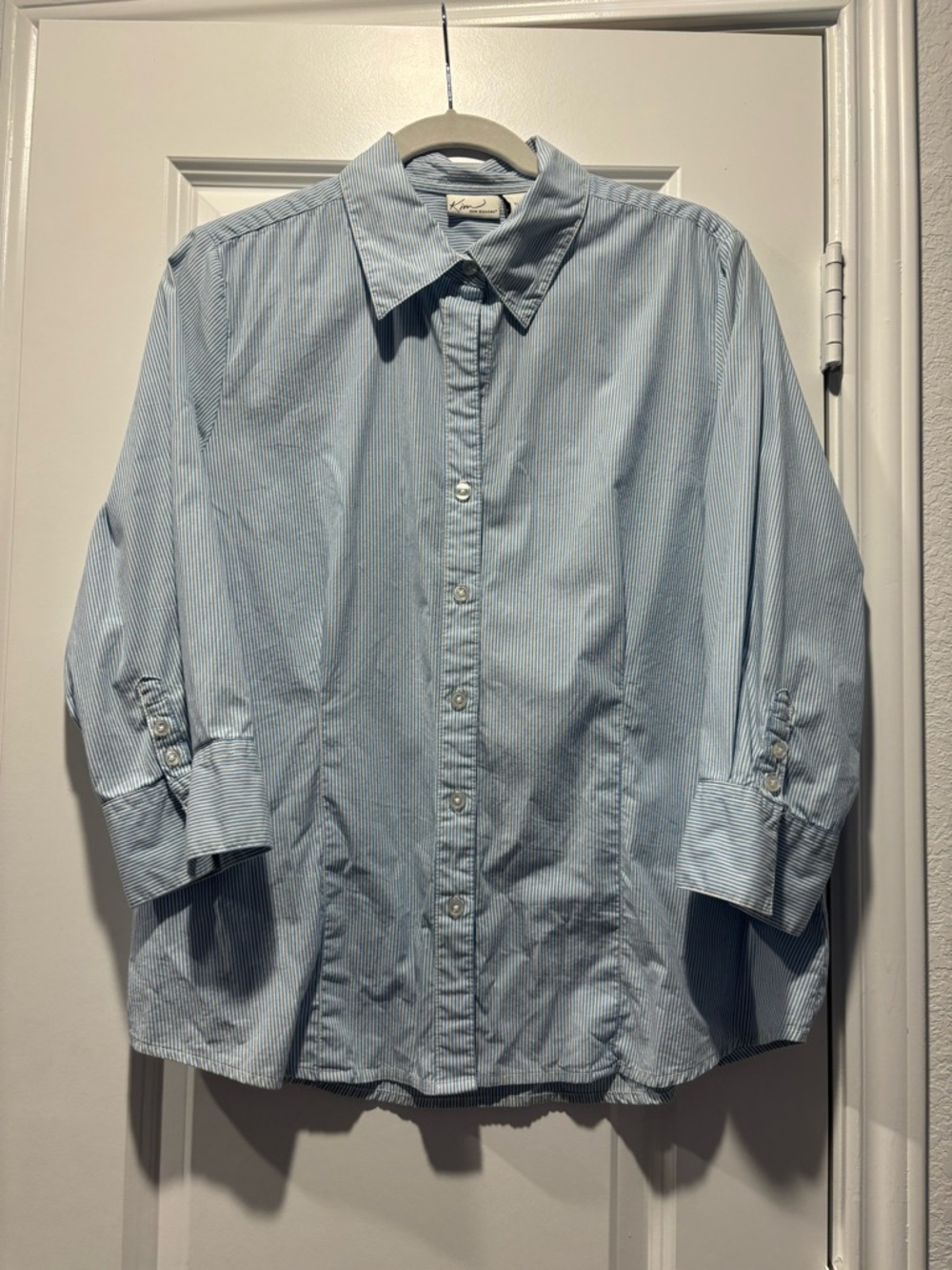 Kim Rogers Light Blue Pinstripe Casual Button-Down Shirt Sz L